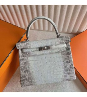 Kelly Matte Porosus crocodile Himalaya Silver Hardware 25cm Full Handmade Phw