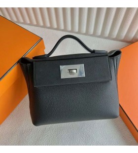 Mini Kelly 2424 Evercolor & Swift Ck89 Black Silver Hardware 21cm Full Handmade Phw