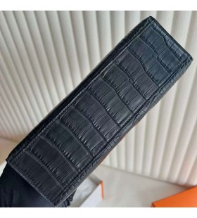 Mini Kelly Pochette Matte Alligator crocodile Ck89 Black Silver Hardware 22cm Full Handmade Phw