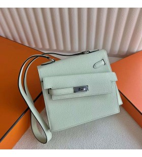 Kelly Desordre Epsom 0S Light Green Silver Hardware 20cm Full Handmade Phw