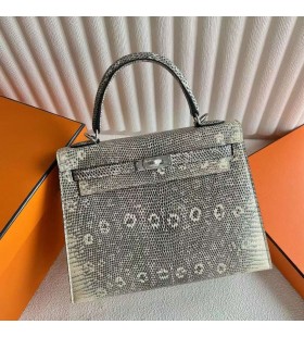 Kelly Lizard Natural colour Silver Hardware 25cm Full Handmade Phw