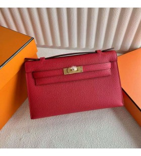 Mini Kelly Pochette Epsom Q5 Bright Red Gold Hardware 22cm Full Handmade Ghw
