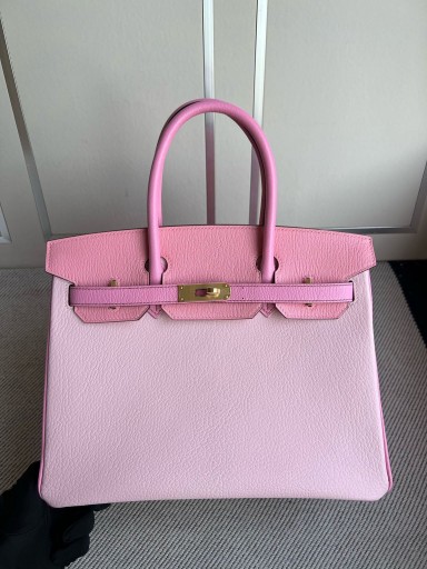 Birkin Chevre 3T Cremoso-de-rosa & sakura cor-de-rosa de Ouro Hardware GHW 30cm Completo feito a mão
