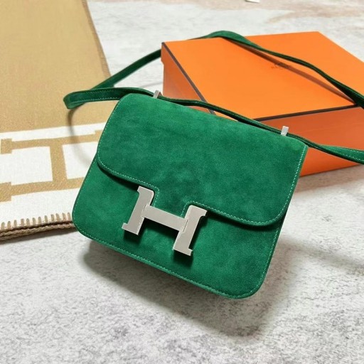 Constança de Camurça U4 de Veludo verde Prata Hardware Phw 18cm Completo feito a mão