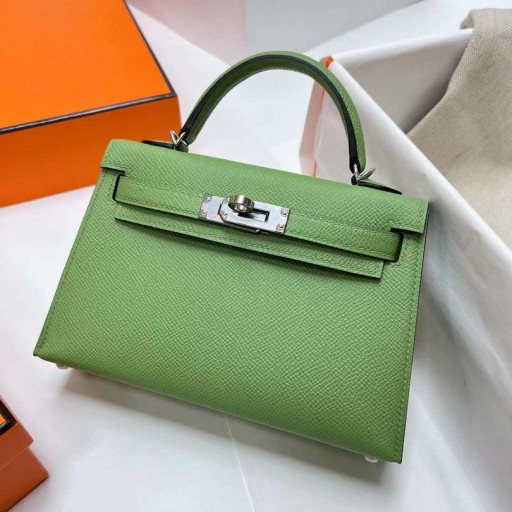 Mini Kelly Epsom i3 Abacate verde Prata Hardware Phw 19cm Completo feito a mão