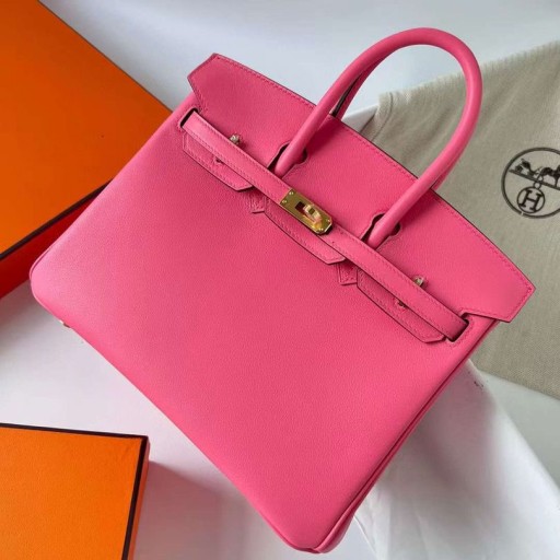 Birkin Swift 8W batom cor-de-rosa de Ouro Hardware Ghw 25cm Completo feito a mão