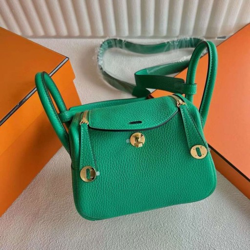 Mini Lindy Clemence 6W verde Menta Hardware de Ouro 19cm Completo feito a mão Ghw