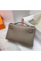 Mini Kelly Pochette Swift M8 gris ashpite ferragem de Prata Phw 22cm Completo feito a mÃ£o