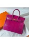 Birkin brilhante de jacaré, crocodilo J5 Profunda cor-de-Rosa Púrpura Hardware de Ouro 25cm Completo feito a mão Ghw
