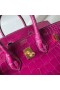 Birkin brilhante de jacaré, crocodilo J5 Profunda cor-de-Rosa Púrpura Hardware de Ouro 25cm Completo feito a mão Ghw