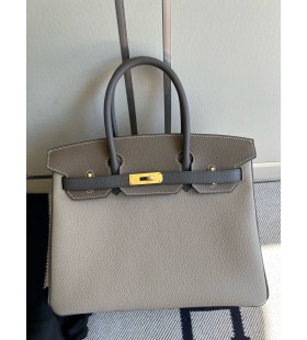 Birkin togo Gris T & Etoupe & Etain Hardware de Ouro GHW 30cm Completo feito a mão