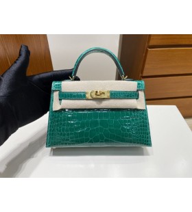 Mini kelly Jacar&Atilde;&copy; brilhante 6Q de jade, Ouro verde de Hardware GHW 19cm Completo feito a m&Atilde;&pound;o