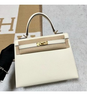 Kelly Epsom i2 Cremoso Ouro Branco Hardware 25cm Completo feito a mão