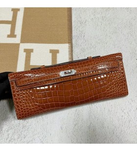 Kelly corte brilhante Porosus cc33 Marrom Prata Hardware phw 31cm Completo feito a m&Atilde;&pound;o