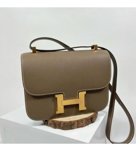 Constance 24-1 Epsom Ck18 Etoupe Grey Gold Hardware 24cm Full Handmade