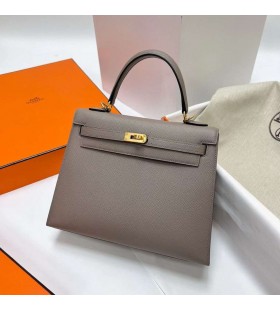 Kelly Epsom M8 gris ashpite Hardware de Ouro Ghw 25cm Completo feito a mão