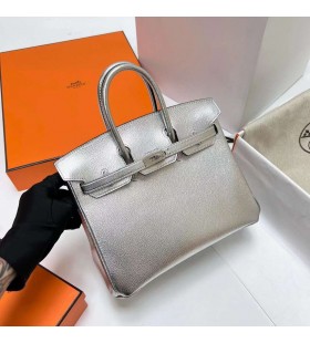 Birkin Chevre 01 Prata & ck89 Preto Prata Hardware 25cm Completo feito a mão