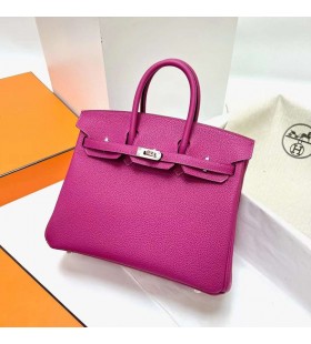 Birkin Togo L3 Rosa Roxo Prata Hardware Phw 25cm Completo feito a mão