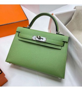 Mini Kelly Epsom i3 Abacate verde Prata Hardware Phw 19cm Completo feito a mÃ£o