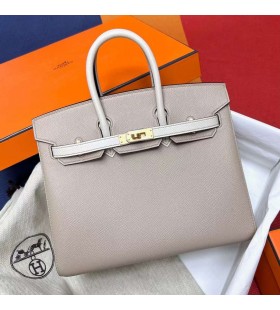 Birkin Sellier Epsom S2 Trincheira Cinza & ck10 Cremoso Ouro Branco Hardware MPhw 25cm Completo feito a mão