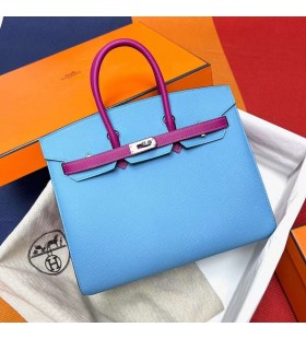 Birkin Sellier Epsom P3 Candy Blue & L3 Rosa Roxo Prata Hardware MPhw 25cm Completo feito a mão