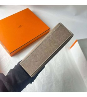 Kelly Pochette de Epsom Ck18 Etoupe Cinza Prata Hardware 22cm Completo feito a mÃ£o Phw