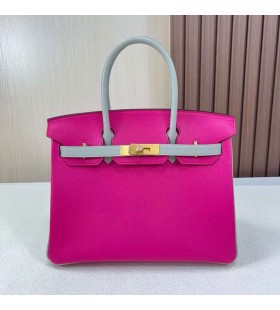 Bolsas Birkin Chever E5 peach & Ck80 cinza pérola Hardware de Ouro 30cm Completo feito a mão Bghw