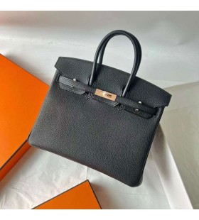 Bolsas Birkin Togo Ck89 Preto Ouro Rose Hardware 25cm Completo feito a mão Rghw