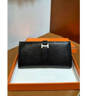 Bearn H Carteira De Lagarto Ck89 Preto Prata Hardware Completo Feito A Mão Phw