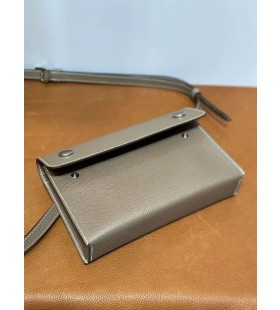 Hermesnap Carteira de Epsom Ck18 Etoupe Cinza Prata Hardware 18cm Completo feito a mão Phw