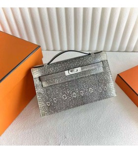 Mini Kelly Pochette Lagarto 01 cor Original Prata Hardware 22cm Completo feito a mÃ£o Phw