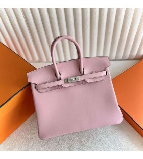 Birkin Swift 3T Nova cor-de-Rosa de Prata de Hardware 25cm Completo feito a mão Phw