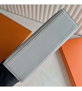 Mini Kelly Pochette Swift Ck80 cinza pérola Ouro de Hardware 25cm Completo feito a mão Ghw