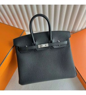 Birkin Togo Ck89 Preto & Ck75 Jeans azul Prata Hardware 25cm Completo feito a mÃ£o Phw
