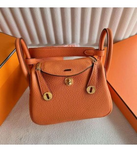 Sacos de Mini Lindy Clemence Ck93 Laranja de Ouro de Hardware 19cm Completo feito a mão Ghw