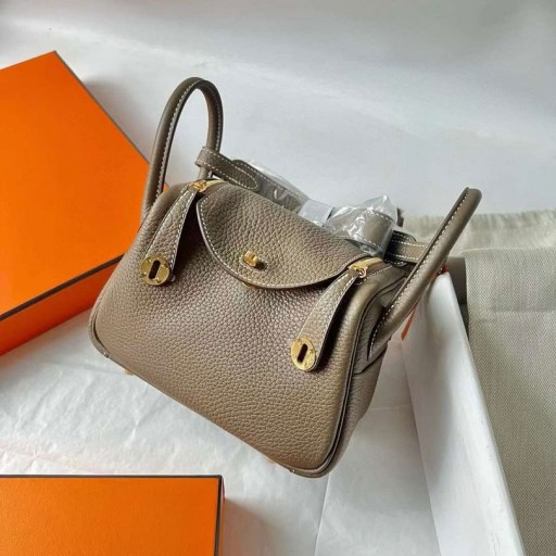 Mini Lindy Clemence Ck18 Etoupe Szürke Arany Hardver 19cm Teljes mértékben Kézzel készített Ghw