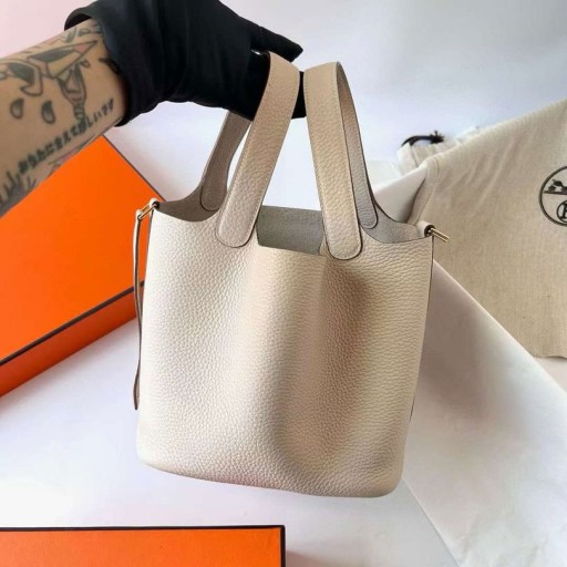 Picotin Clemence TC Bőr CK10 Tej Fehér Arany Hardver 18 cm Teljes mértékben Kézzel készített Ghw
