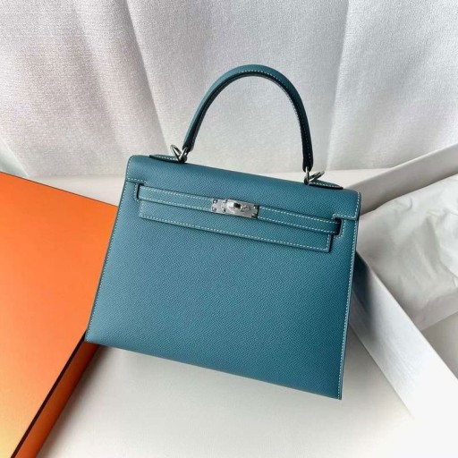 Kelly Epsom D2 Új farmer kék, Ezüst Hardver-25cm, Teljes Kézzel készített Phw