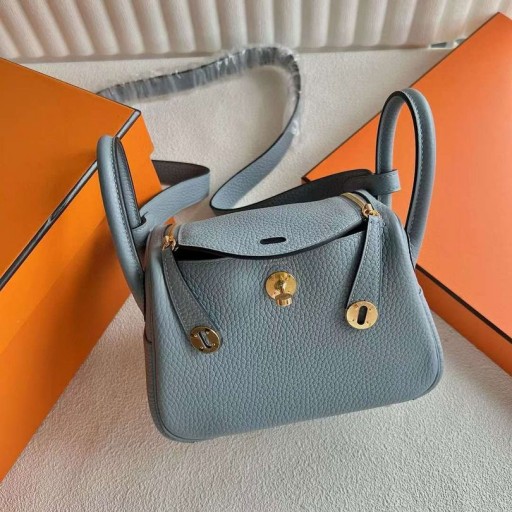 Mini Lindy Clemence J7 kék Vászon Arany Hardver 19cm Teljes mértékben Kézzel készített Ghw