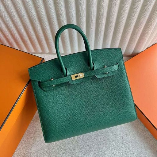 Birkin Sellier Epsom U4 Bársony zöld Arany Hardver-25cm, Teljes Kézzel készített Ghw