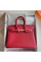 Birkin Togo Q5 Élénk Piros Arany Hardver-25cm, Teljes Kézzel készített Ghw