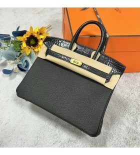 Birkin Ãrintse meg Togo & Matt Aligátor Ck89 Fekete Arany Hardver-25cm, Teljes Kézzel készÃtett