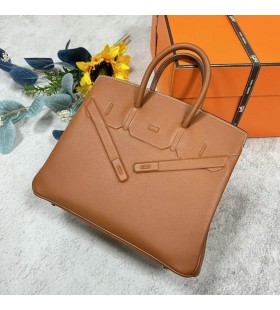 Birkin Árnyék Swift Arany Barna Ezüst Hardver-25cm, Teljes Kézzel készített