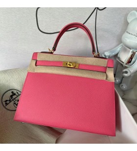 Kelly Epsom 8W Ãšj rÃºzs rÃ³zsaszÃ­n Arany Hardver-25cm, Teljes KÃ©zzel kÃ©szÃ­tett