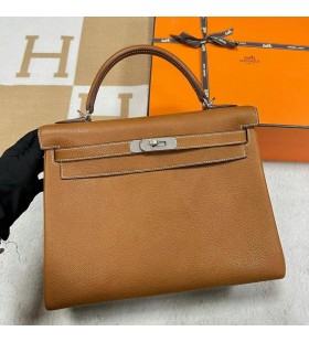 Kelly Barenia Cc34 Fauve Arany Barna Ez&Atilde;&frac14;st Hardver Ghw 32cm, Teljes K&Atilde;&copy;zzel k&Atilde;&copy;sz&Atilde;&shy;tett