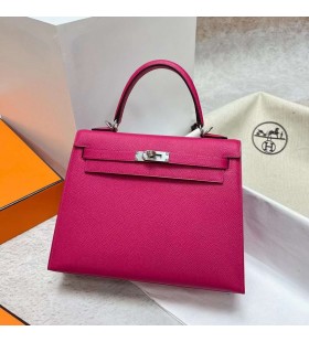 Kelly Epsom 0D Rose-RózsaszÃn Ezüst Hardver Phw 25cm Teljes mértékben Kézzel készÃtett