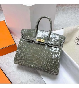 Birkin Fényes Nilo Krokodil Ck81 Griss Arany Hardver Ghw 25cm Teljes mértékben Kézzel készÃtett