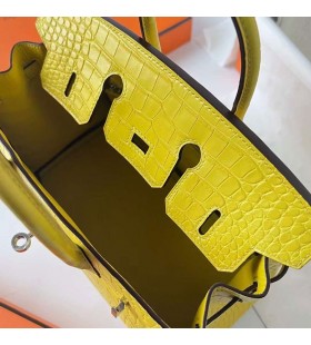 Birkin Matt Krokodil Krokodil M9 Marigold sárga Ezüst Hardver Phw 25cm Teljes mértékben Kézzel készített