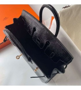 Birkin Gyík Ck89 Fekete Arany Hardver Ghw 25cm Teljes mértékben Kézzel készített