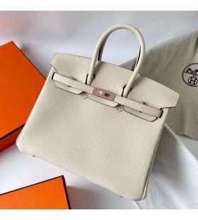 Birkin Togo i2 KrÃ©mes FehÃ©r RÃ³zsa Arany Hardver 25cm Rghw Teljes mÃ©rtÃ©kben KÃ©zzel kÃ©szÃ­tett